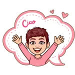 Amigurumi e risorse - schemi, tecniche e consigli 2 Illustrazione cartoon di Giulia che saluta con le braccia alzate e dice 'Ciao' in un fumetto con cuoricini rosa.